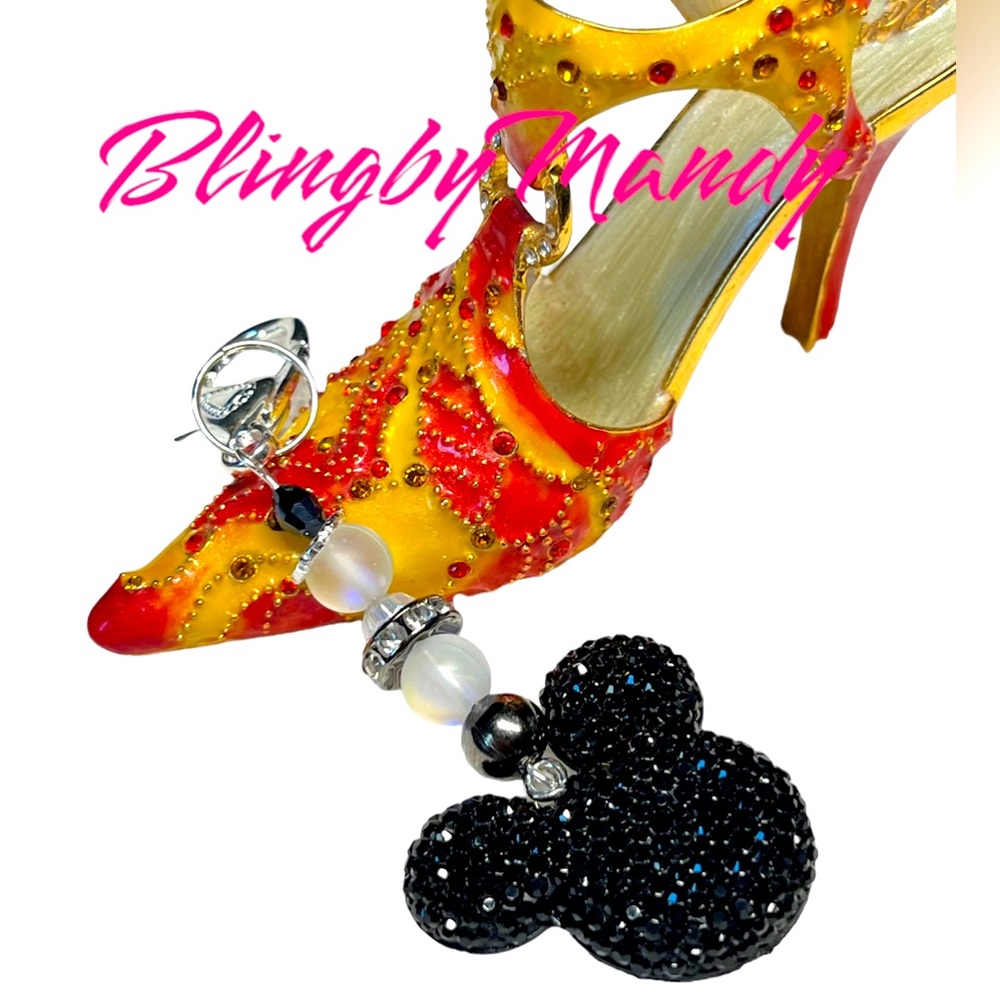 Mickey silver and black tones key chain with loads of bling-handcrafted